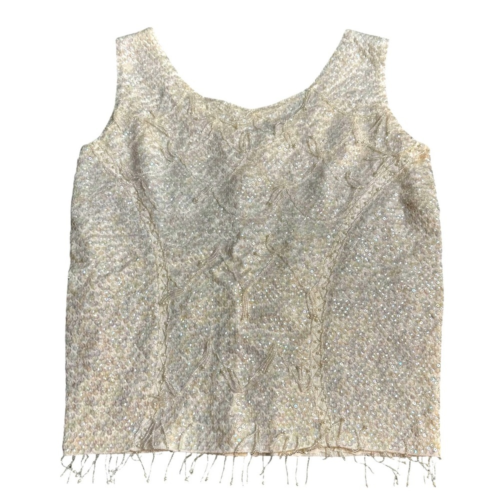 Vintage wool, iridescent tank top with fringe, medium